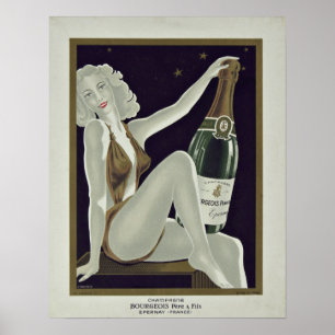 Vintage französischer Wein-u. Alkohol-Anzeige Poster