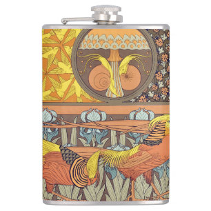 Vintage Französisches Art Nouveau Natur Vogel Must Flachmann