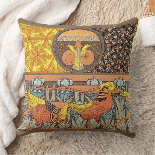 Vintage Französisches Art Nouveau Natur Vogel Must Kissen