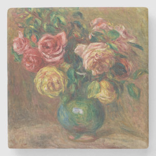 Vintage-französisches Blumenölgemälde von Renoir Steinuntersetzer