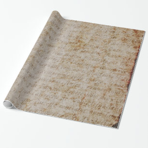 Vintage französisches braunes Tantext-Pergamentpap Geschenkpapier