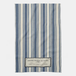 Vintage-Französisches Etikett auf Blau und Creme g Geschirrtuch