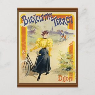 Vintage-Französisches-Fahrradposter mit Faux-Holzr Postkarte