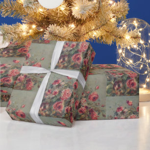 Vintage-französisches-Garten-Rosa-Rosen-Ölgemälde Geschenkpapier