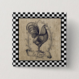Vintage französisches Huhn auf Schachbrett Button