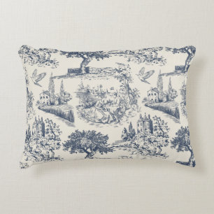 Vintage Französisches Landhaus "Blau Toile de Jouy Dekokissen
