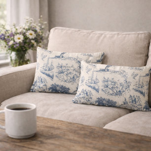 Vintage Französisches Landhaus "Blau Toile de Jouy Lendenkissen