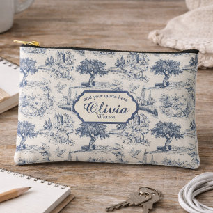 Vintage Französisches Landhaus Blau Toile Personal Zubehörtasche
