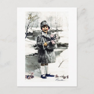 Vintage französisches Mädchen Winter Postkarte