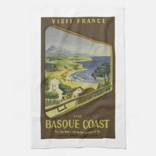 Vintage-französisches Reiseplakat für die Baskisch Geschirrtuch