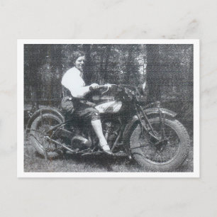 Vintage-Frau auf Motorrad 1940er Jahre Foto Postkarte