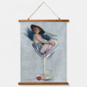 Vintage Frau aus Martini-Glas Wandteppich Mit Holzrahmen (Vorderseite)
