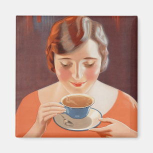 Vintage-Frau beim Teetrinken Malerei Anzeigen Magnet