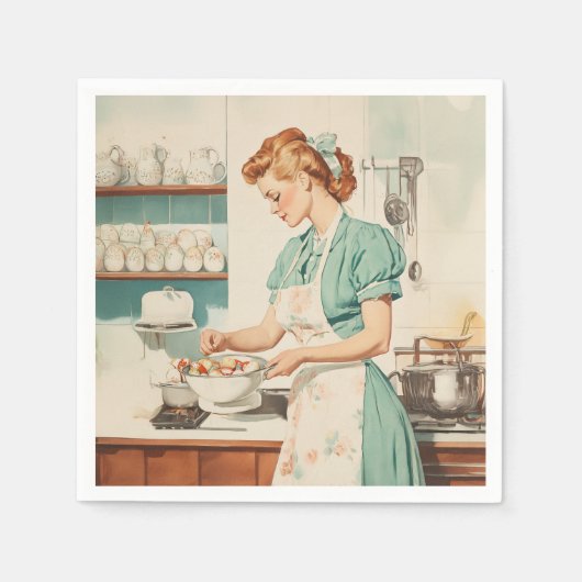 Vintage Frau bereitet Ostereier zu Serviette (Vorderseite)