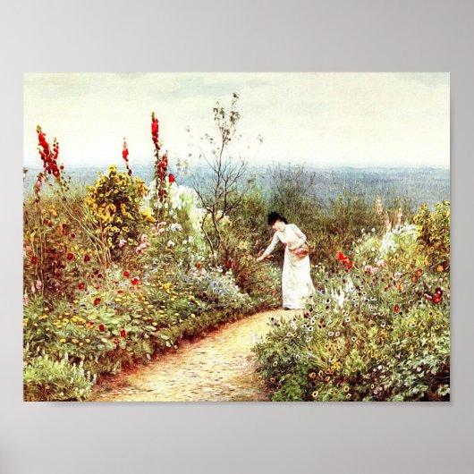 VINTAGE-FRAU BLUMENGARTEN LANDSCHAFT POSTER (Vorne)