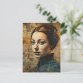 Vintage Frau Collage Grunge Postkarte (Stehend Vorderseite)