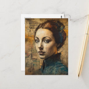 Vintage Frau Collage Grunge Postkarte