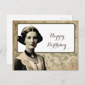 Vintage Frau glücklich Geburtstag Postkarte (Vorne/Hinten)