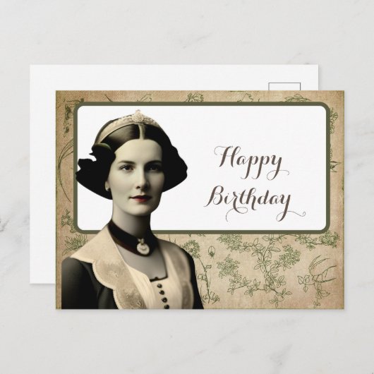 Vintage Frau glücklich Geburtstag Postkarte (Vorne/Hinten)