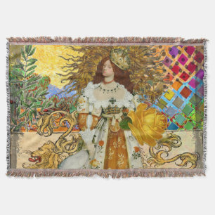 Vintage Frau Goldene Sonne: Löwe Sternzeichen Coll Decke