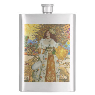 Vintage Frau Goldene Sonne: Löwe Sternzeichen Coll Flachmann