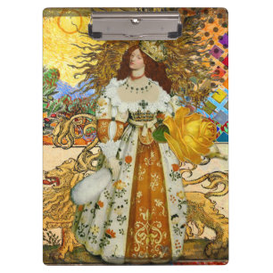 Vintage Frau Goldene Sonne: Löwe Sternzeichen Coll Klemmbrett