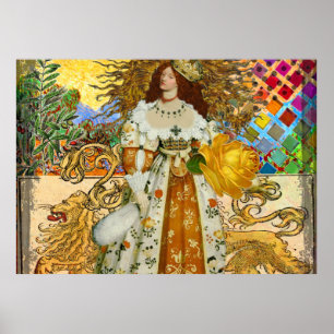 Vintage Frau Goldene Sonne: Löwe Sternzeichen Coll Poster
