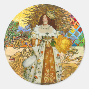 Vintage Frau Goldene Sonne: Löwe Sternzeichen Coll Runder Aufkleber