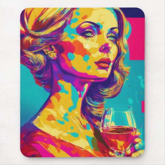 Vintage Frau Holen Sie ein Glas Abstrakte Kunst Mousepad (Vorne)