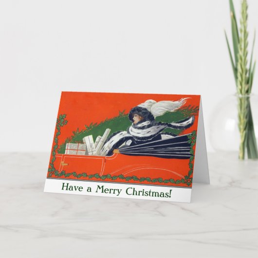 Vintage Frau im Auto Weihnachtskarte Feiertagskarte (Vorderseite)