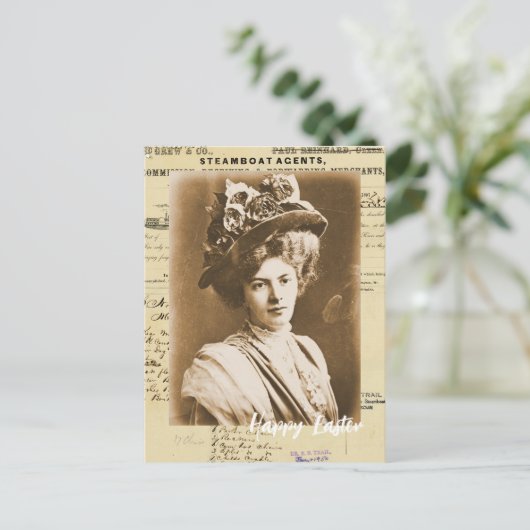 Vintage Frau im OsterOutfit Postkarte (Stehend Vorderseite)