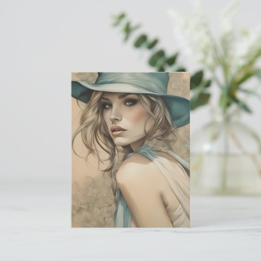 Vintage Frau in Blue Postcard Postkarte (Stehend Vorderseite)