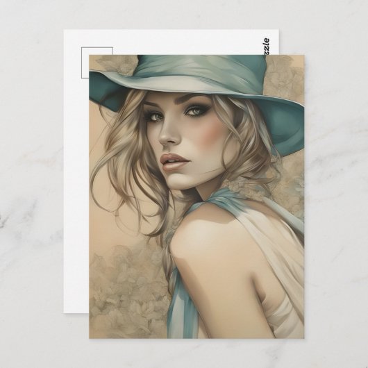 Vintage Frau in Blue Postcard Postkarte (Vorne/Hinten)