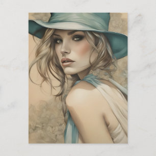 Vintage Frau in Blue Postcard Postkarte