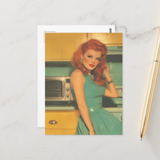 Vintage Frau in der Küche Postkarte