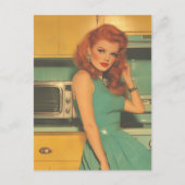 Vintage Frau in der Küche Postkarte (Vorderseite)