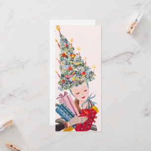 Vintage Frau in der Weihnachtsbaumhütte Weihnachts Einladung