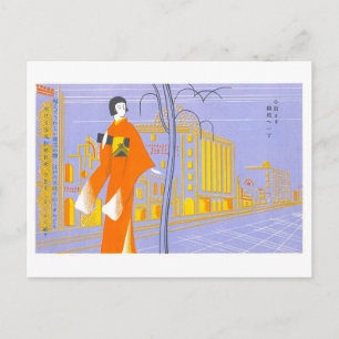Vintage-Frau in Ginza, Japan Postkarte
