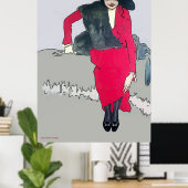 Vintage Frau in Rot, Text hinzufügen Poster (Heimbüro)
