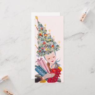 Vintage Frau in Weihnachtsbaumhut Weihnachtskarte Einladung