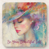 Vintage Frau ist Ihr schönes Selbst Getränkeuntersetzer (Vorderseite)