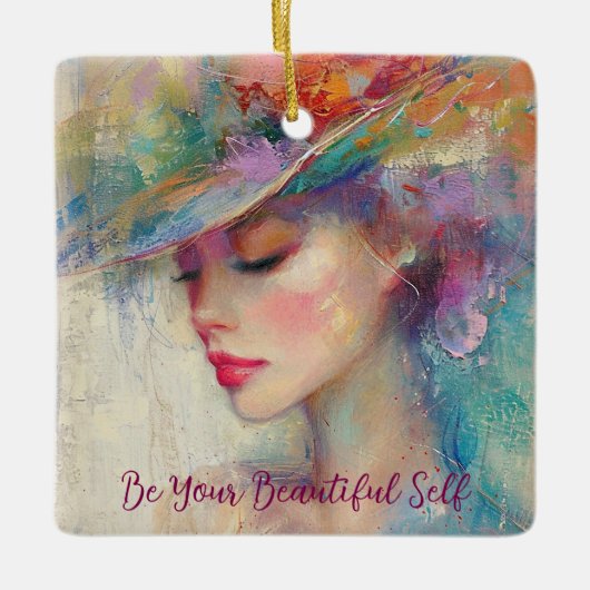 Vintage Frau ist Ihr schönes Selbst Keramikornament (Vorderseite)