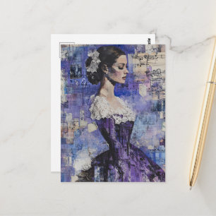 Vintage Frau Lila Collage Mixed Media Postkarte