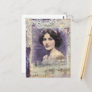 Vintage Frau Lila Collage Notenblatt  Postkarte