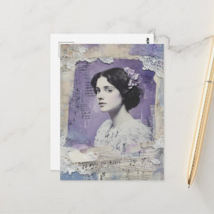 Vintage Frau Lila Collage Notenblatt  Postkarte