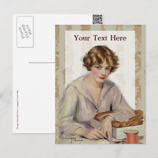 Vintage Frau mit Brief Postkarte (Vorne/Hinten)