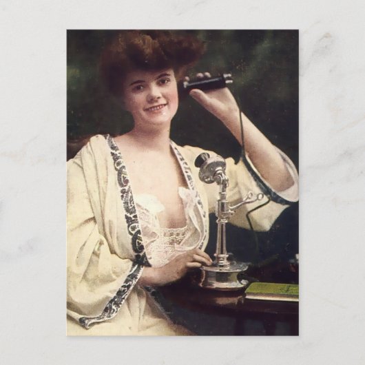 Vintage Frau mit Candlestick Phone Postkarte (Vorderseite)