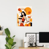 Vintage Frau mit Cocktail Poster (Heimbüro)