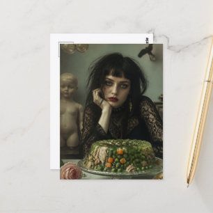 Vintage Frau mit einem retro Gelatine-Salat Postkarte