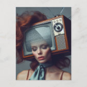 Vintage Frau mit Fernseher auf ihrem Kopf Postkarte (Vorderseite)